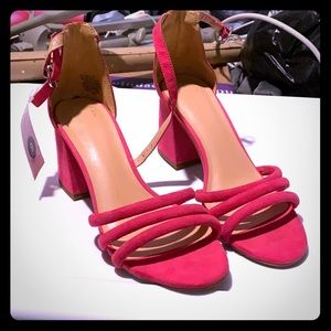 Pink Suade Chunky Heels